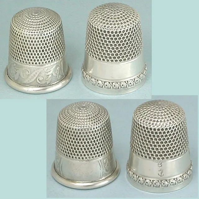 2 Antique American Sterling Silver Thimbles by Stern & Waite, Thresher * C1890s