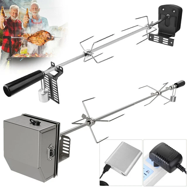 BBQ Grillspieß Set Drehspieß Fleischnadel 142cm Edelstahl Motor Grill 220-240V