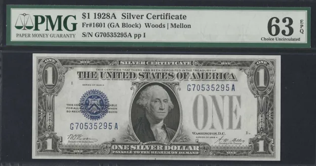 1928 $1 Silver Certificate GA Block “Funny Back”