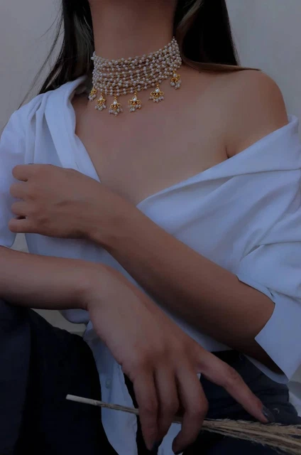 Indian kundan pearls choker gold plated traiditional ethnic wedding jewelry