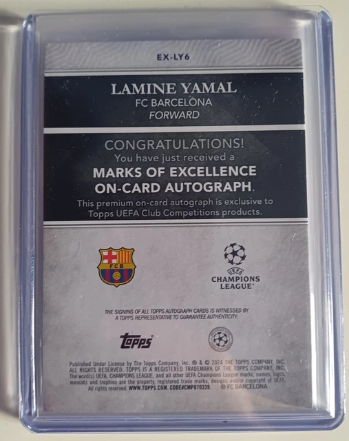 LAMINE YAMAL ROOKIE Barcelona 2024 Marks Of Excellence On Card Auto 16/