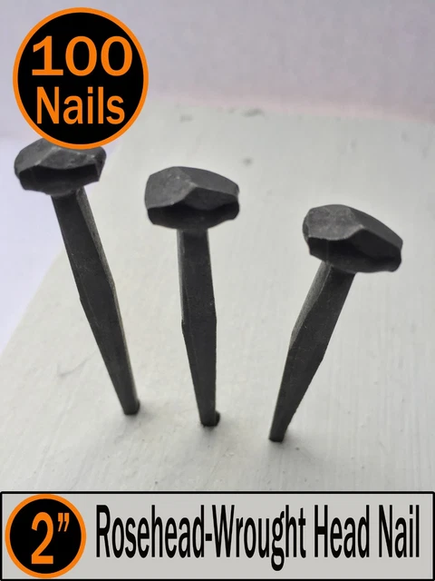(100) 2" - Antique looking Reproduction nails ~ Wrought Square Rose Head - 6d