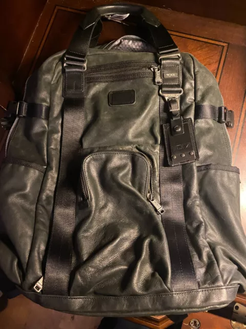 Tumi Alpha BRAVO 92380DH Lejeune Full Dark Green Leather Backpack Tote 2 Way