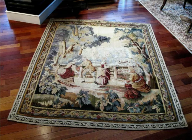 Antique French 18 / 19th Century Aubusson Wool Tapestry Romantic Scene Superb 2