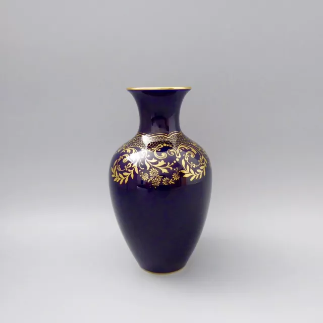 Edelstein Bavaria Prunkvase Vase kobaltblau reiche Goldverzierung H. 20,5cm