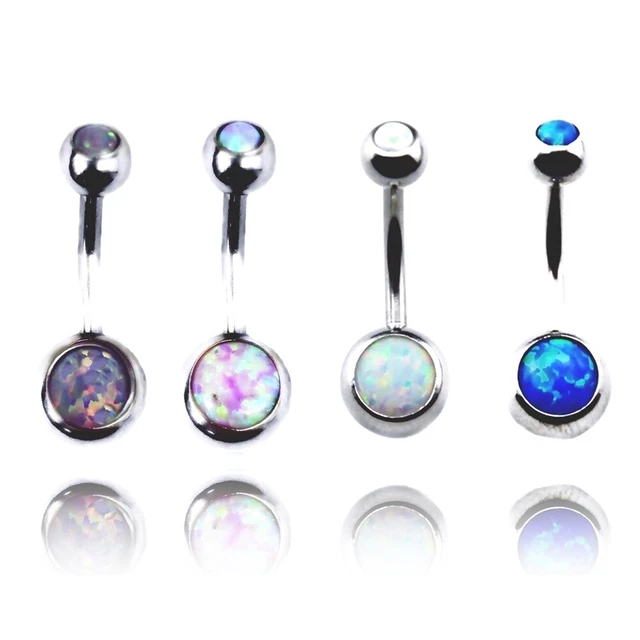 Opal Stone Gem Belly Ring Surgical Steel Navel Belly Button Bar Body Piercing