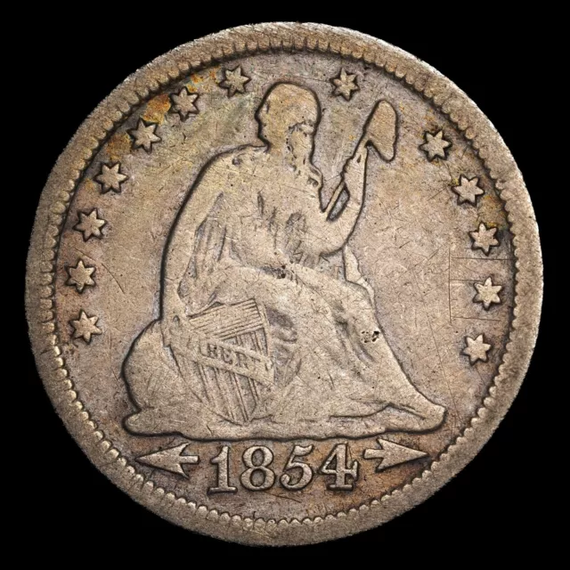 1854 Seated Liberty Quarter With Arrows - F (fine) - See video!