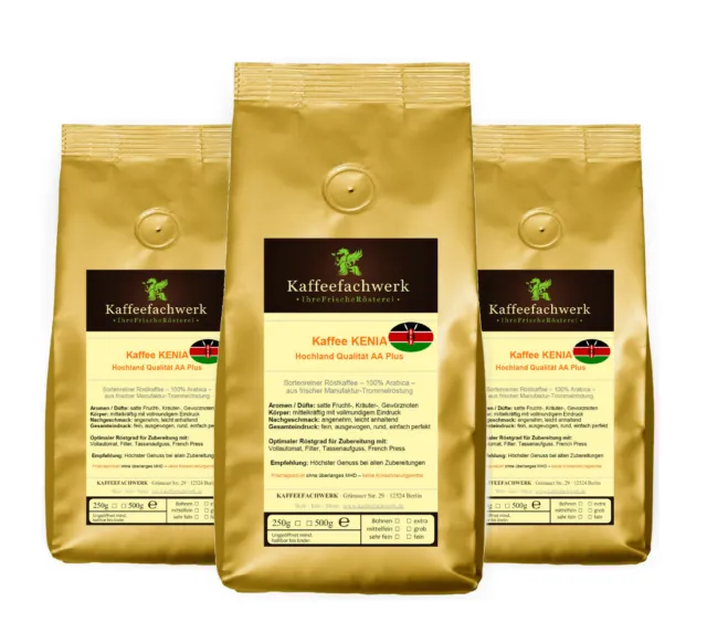 Kaffee Kenia AA Plus 3x250g ♥ Frische Kaffeefachwerk Manufaktur-Röstung