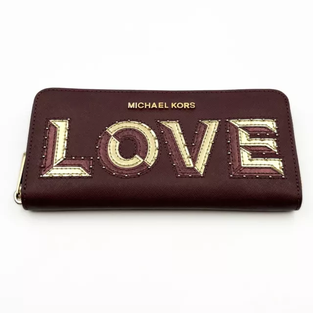 Michael Kors Cartera larga con cremallera para mujer en rojo cereza oscuro...