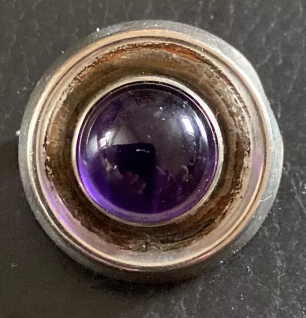 Hübsche Alte 835er Silber Brosche mit violetten Schmuckstein ( K8)