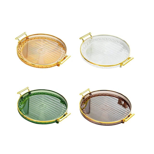 4 PCS Plateaux à Compartiments Ronde Plastique Réutilisable Rose Vert 25cm - Service Apéritifs Snacks