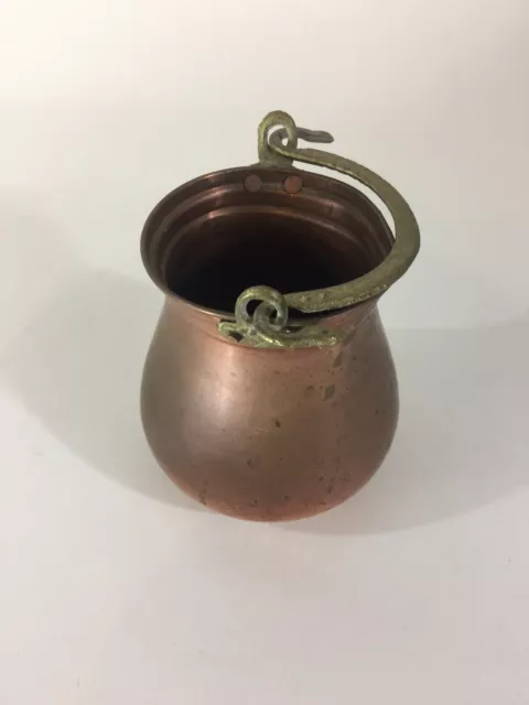 Vintage Middle East Copper Pot With Cast Brass Handle, Approx. 4.5 Inches High