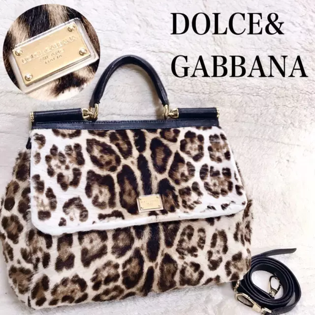 Dolce ＆ Gabbana Sicily 2way Leather Shoulder Bag Hand Bag Leopard Women USED