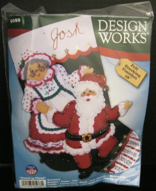 Kit De Medias De Fieltro Claus Dancing Design Works 5088 18" Nuevo Y Sellado Santa Claus