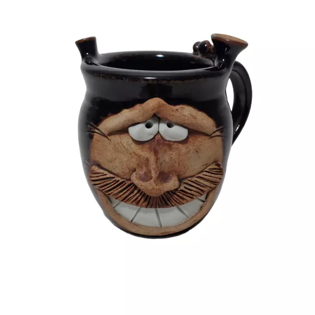 3D Ugly Funny Face Stoneware Glazed Coffee Mug Tea Cup Crazy Art Signed Handmade