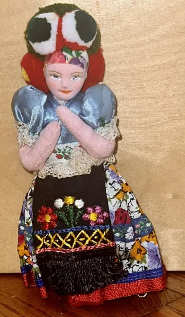 Vintage Hungarian Folk Art Hand Made Matyo Fabric Doll