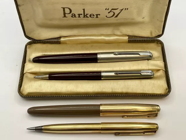 Lote Parker 51: Juego FP + MP Aeromático en caja, pluma estilográfica de cacao, Parker 51 MP