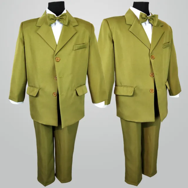 Boys Olive Green Formal Wedding Boy Jacket Suit 3 piece Size 2,7,12,14,16,18