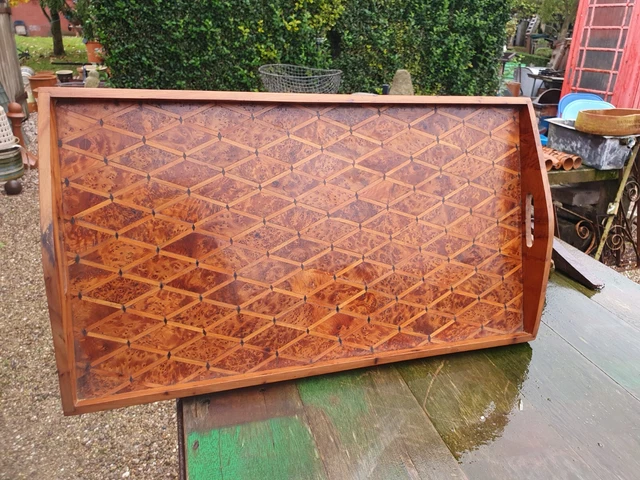 Art Deco Walnut Burr Inlaid Large Tray Antique