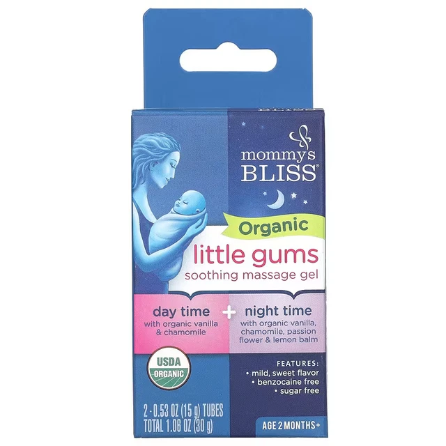 MOMMY'S BLISS ORGANIC Little Gums Soothing Massage Gel, 2 Tubes, Exp"11