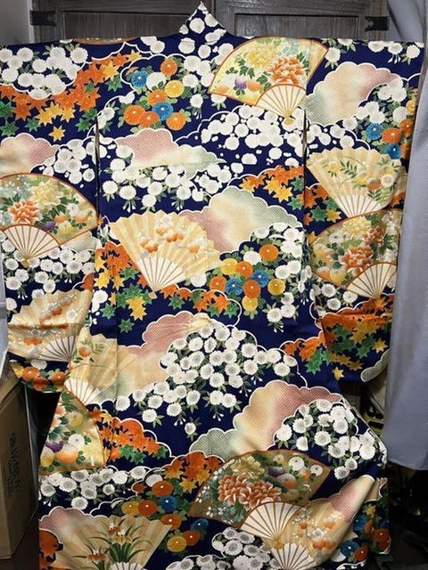 Japanese Kimono Uchikake Dress Folding Fan Embroidery #O082