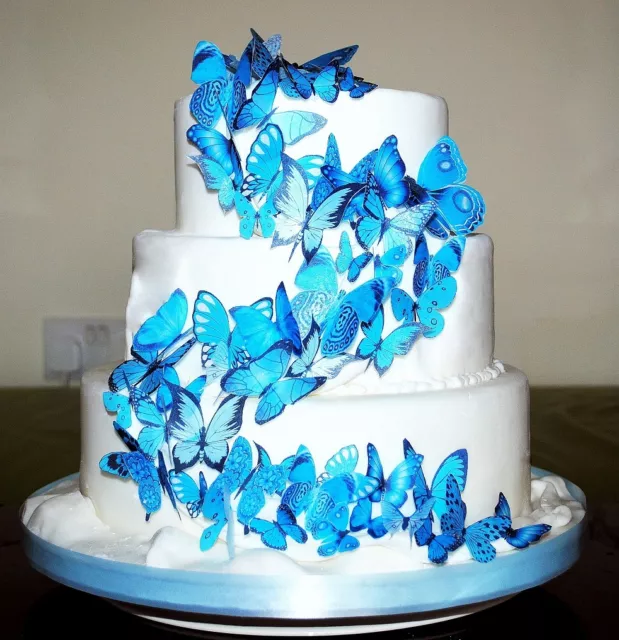 56 x TURQUOISE AQUA  EDIBLE BUTTERFLIES IDEAL WEDDING BIRTHDAY CAKE TOPPERS WB16