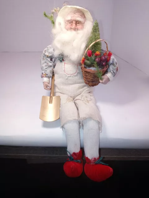 Vintage Sitting Gardening Santa Shelf Sitter Country Primitive Christmas Old Man