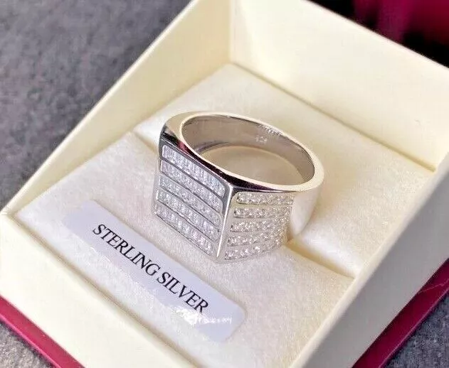 Genuine 925 Sterling Silver Men's Diamond-Unique Signet Ring Sizes R - Y Boxed