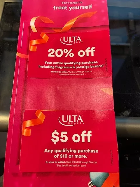 Ulta Beauty Coupons - 20% Off Purchase Ex. 12/24 & $5 Off $10 12/25 Thru 1/4/24