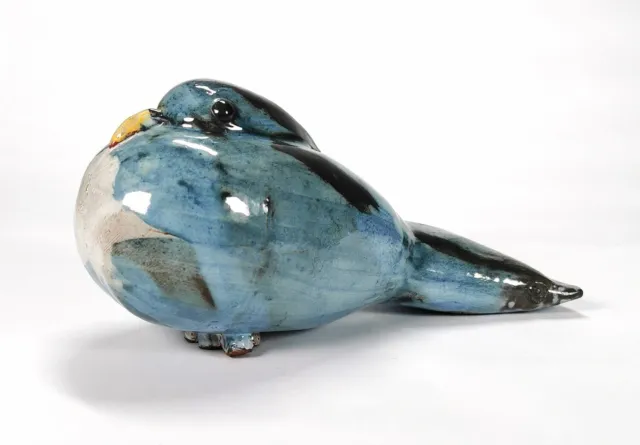 Stanislas Reychan MBE Studio Pottery - Hand Built Tin Glazed Blue Bird Dove RARE