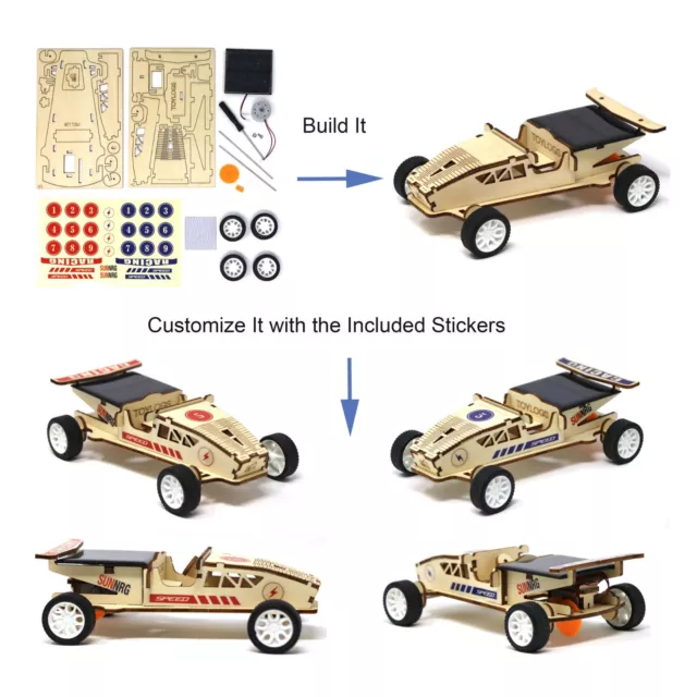 DIY Solar Wooden Race Model Car Kit Toy STEM Projects for Kids Gifts Boys Girls 3