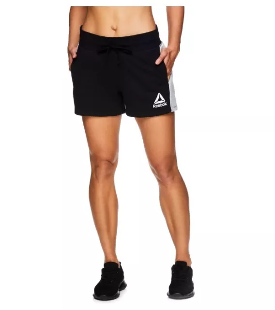 Reebok Ladies Journey Color Block French Terry Shorts with Pockets Black XS