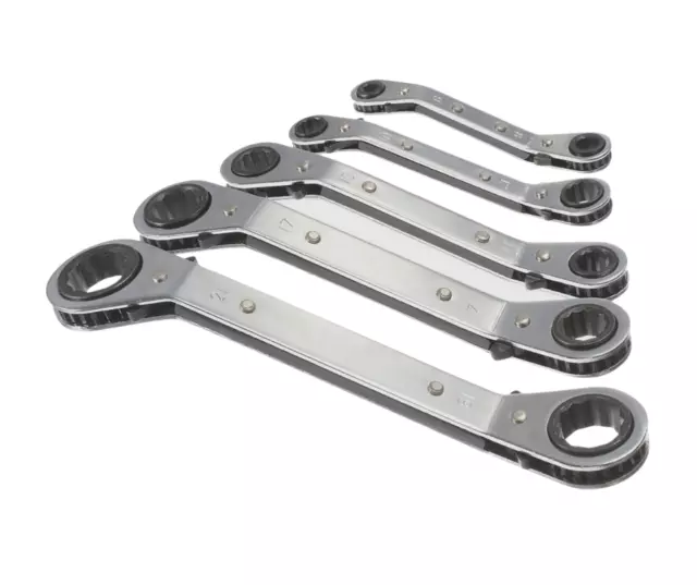 Rolson Offset Ring Ratchet Spanner Wrench Set 5pc Reversible Professional