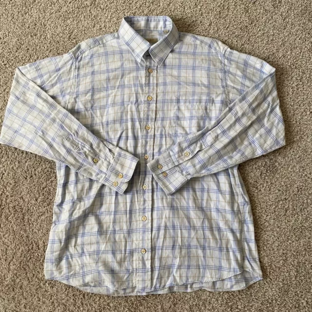 Burberry Brit Shirt Mens Large Blue White Plaid Long Sleeve Button Up USA Cotton