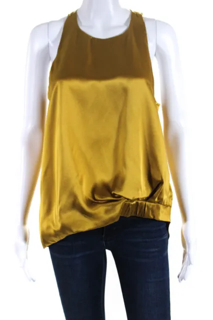 Elizabeth and James Womens Gathered Satin Sleeveless Tank Top Blouse Gold Medium