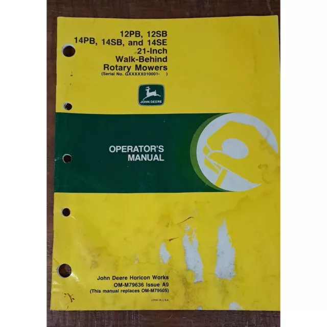 John Deere Walk Behind Rotary Mower Operator Manual