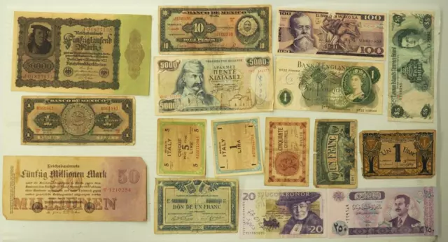 Lot of 16 Foreign Banknotes World Paper Money - FREE SHIPPING! Lot 3-4/27