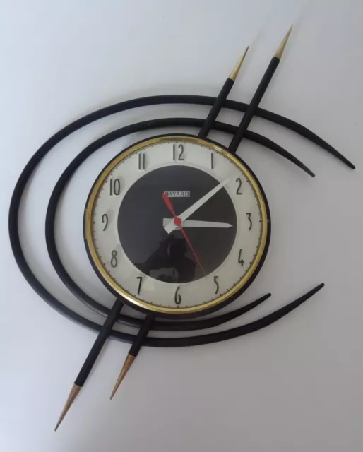 Pendule horloge fer forgé vintage - Bayard - noir laiton - ortf - Années 60