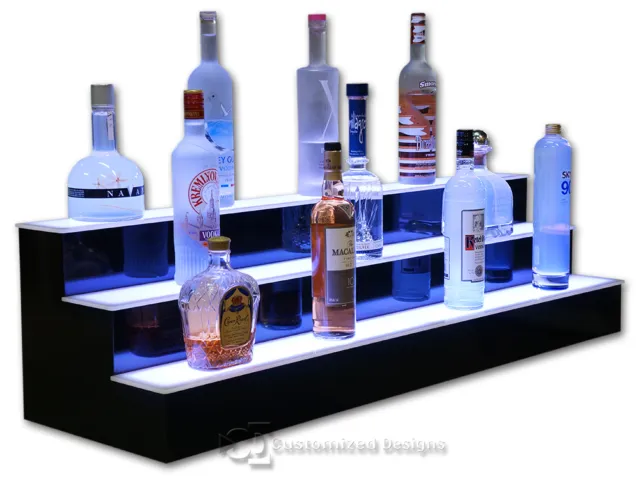 48" 3 Step Tier LED Lighted Shelves Illuminated Liquor Bottle Display FREE SHIP