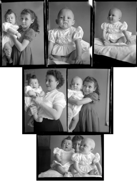 Portrait de famille avec enfants bébé - Lot 6 anciens négatifs photo an. 1950