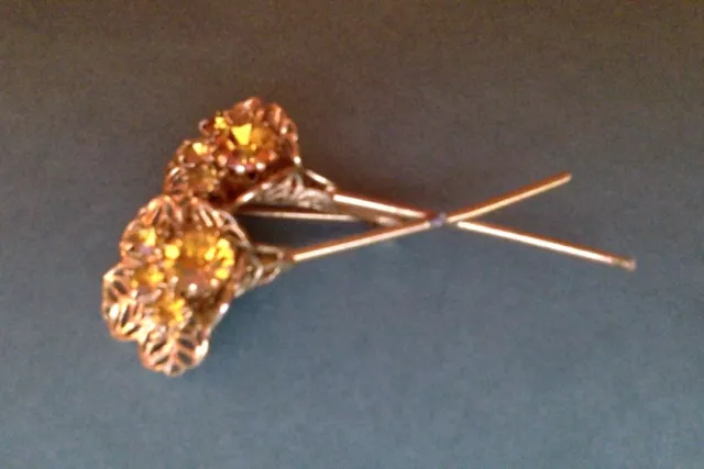 1950's VINTAGE filigree TOPAZ CRYSTAL FLOWER PIN GOLD TONE PIN brooch