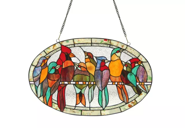 RADIANCE goods Birds Stained Glass Window Panel 23.5"x15"