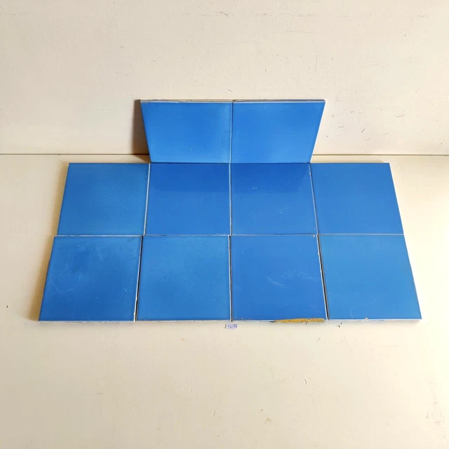 1940s Vintage Blue Shade Architecture Furniture Plain Tile Japan Set Of 10 CT36