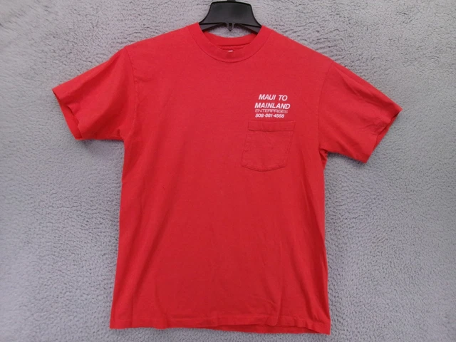Vintage Maui Hawaii T Shirt Adult Large Hanes Beefy Pocket Tee Shark Expedition