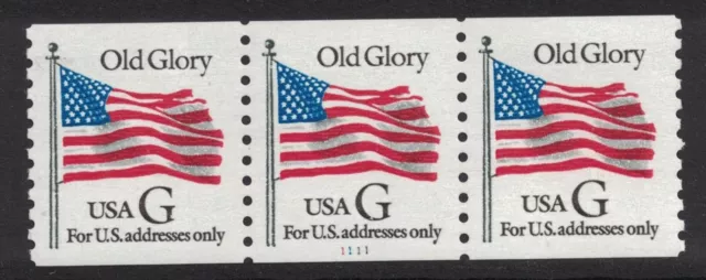 Scott 2889- MNH- PNC3 #1111, Plate Number Strip of 3- G Rate Old Glory, 1994