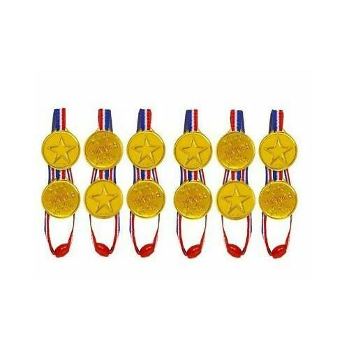 100pc Children Gold Plastic Winners Medals Sports Day Party Bag Prize Awards Toy