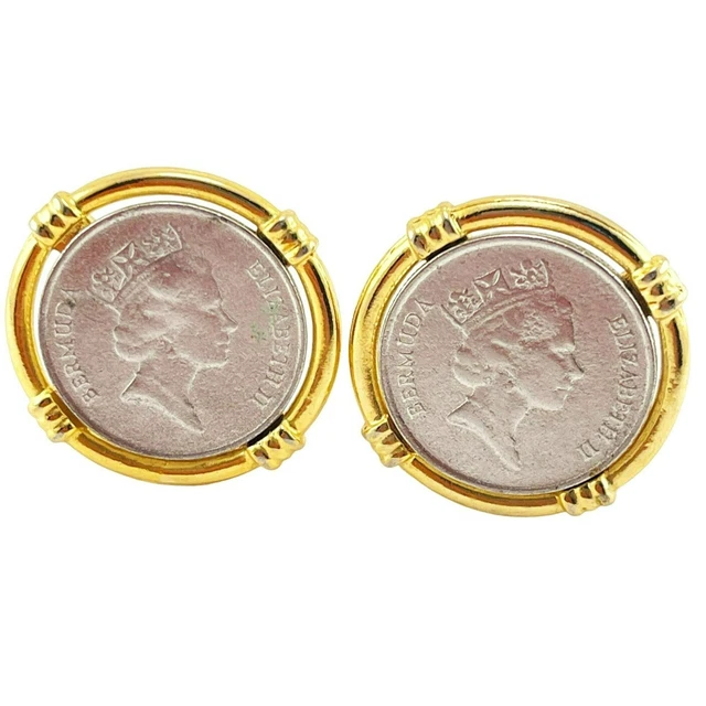 Vintage 1980s one and 1/4 inch One Dollar Bermuda Queen Elizabeth Clip on Earrin