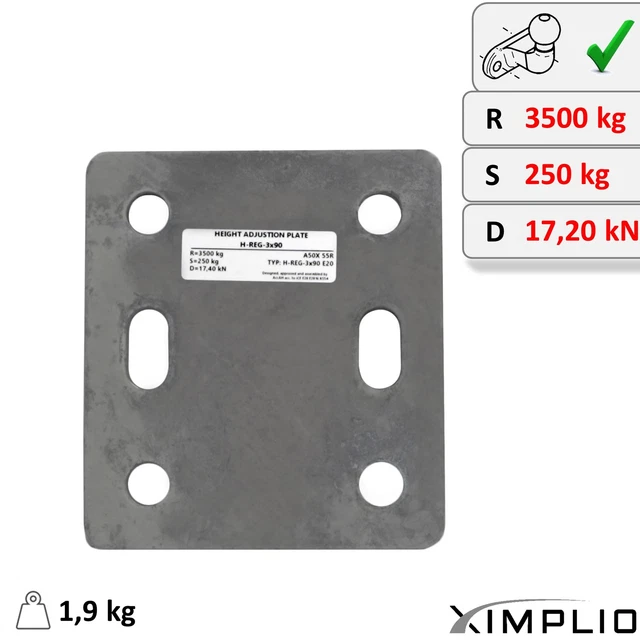 PLAQUE DE RÉGLAGE en hauteur 83x56 pour boule d'attelage pour Mazda BT
