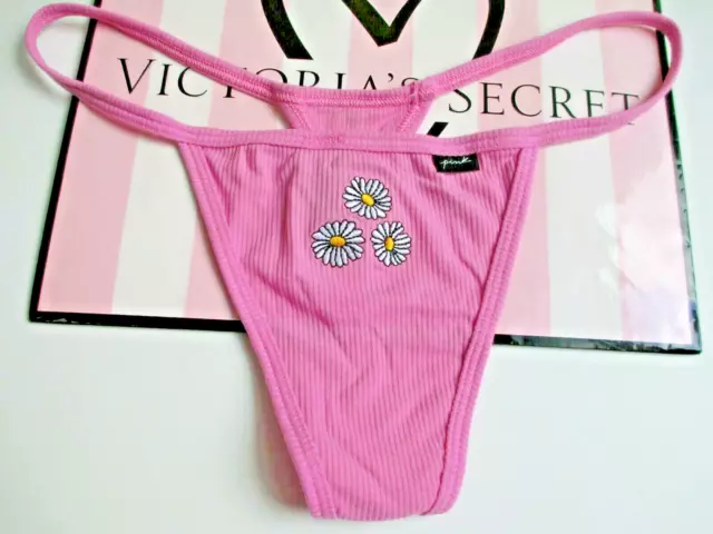VICTORIA'S SECRET PINK Ribbed Cotton V-String Thong Panty S M L XL Purple  VS NWT