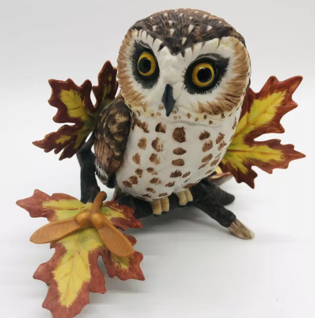 1989 Lenox Garden Bird Collection "SAW WHET OWL" Vibrant Fall Leaves As is S5
